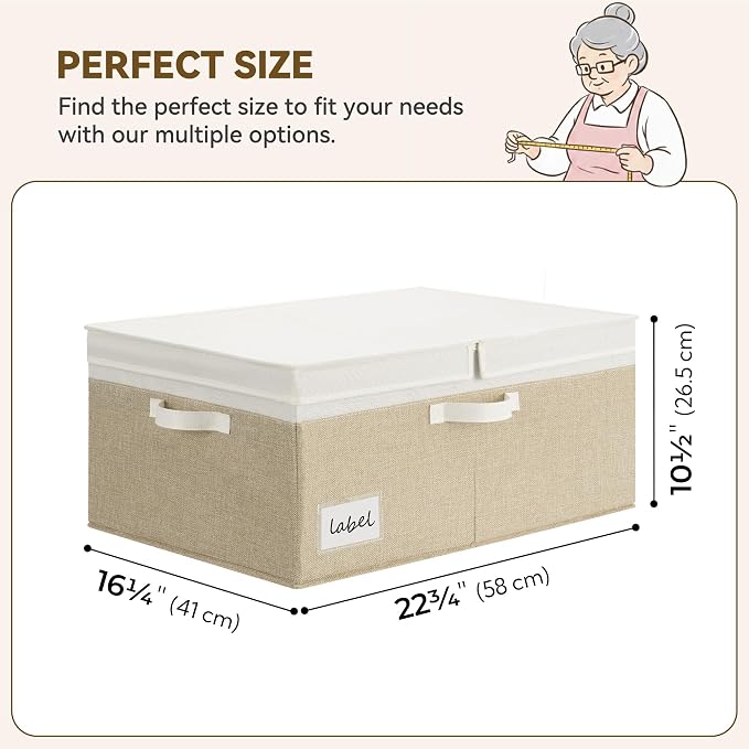 GRANNY SAYS Decorative Storage Boxes with Lid, Large Storage Bins with Double-Open Lid, Storage Basket for Clothes, 63L Closet Linen Storage Bin, White/Khaki, 2-Pack