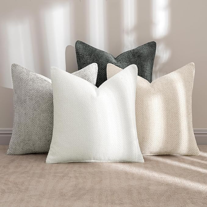 MIULEE Soft Decorative Chenille Pillow Covers Gray 20x20 Pack of 4 | Minimalist Home Decor, Layered Gray Collection, Couch Throw Pillows, Farmhouse Boho Cushion Covers for Sofa Bed Living Room