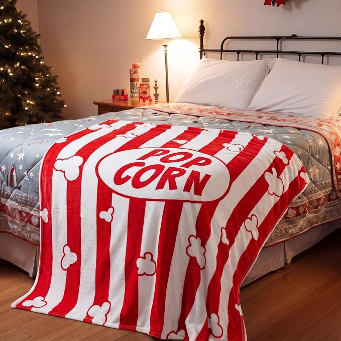 50'' x 60'' Popcorn Movie Throw Blanket Gifts for Women Movie Lover | Movie Popcorn Blanket Gifts for Women Soft Warm Lightweight Cozy Cinema Theme Throw for Bed Sofa Couch Living Room Decor