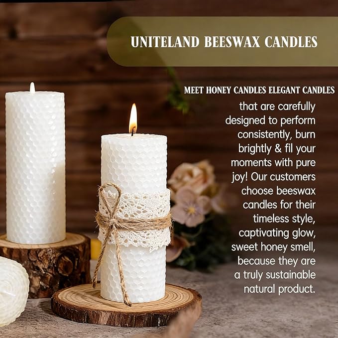 2 Pack Beeswax Pillar Candles, Pure Natural White Beeswax Candles Bulk,Unscented Bees Wax Candle for Home,Prayer,Dripless Smokeless Organic 100% Pillar Candles 2x5in