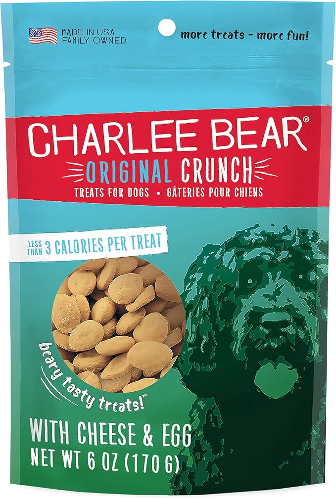 Charlee Bear Original Dog Training Treats, Cheese & Egg, 6 oz | Pocket-sized Training Treats, Crunchy Dog Treats, Limited Ingredient Recipe, Under 3 Calories per Treat, Made in USA