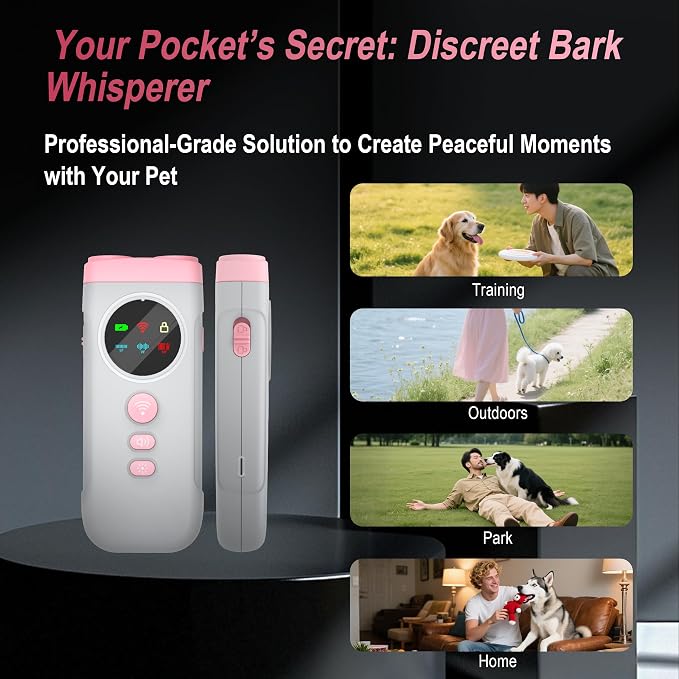 Dog Bark Deterrent Devices, 2X Ultrasonic Anti Barking Device for Dogs, Color Display & 50ft Range, Pet Gentle Anti Barking Device, Portable Safe & Effective Alternative to Bark Collars (Pink)