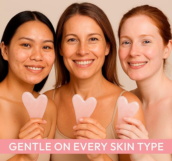 DoSensePro Rose Quartz Gua Sha Facial Tool Heart-Shaped Crystal for Puffiness, Lymphatic Drainage & Facial Sculpting – Hand-Carved Brazilian Stone for Face, Neck & Body