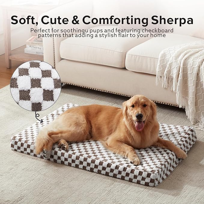 JOEJOY Orthopedic Dog Bed for Large Dogs, Memory Foam Pet Bed with Removable Washable Cover, Cozy Plush Crate Mat, 47×29", Cofffee