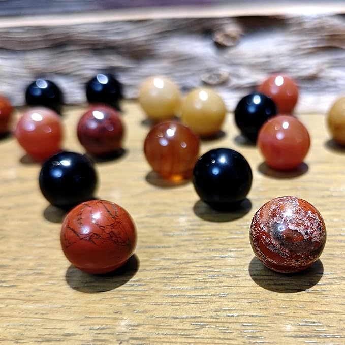 20Pcs 16mm Gemstone Spheres Natural Stone Balls Polished Assorted Small Marbles -Black Agate*5,Red Agate*5,Red Jasper*5,Yellow Jade*5