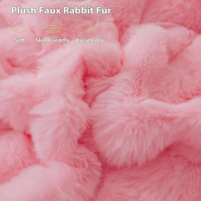 LIFEREVO Luxury Fluffy Faux Rabbit Fur Throw Blanket 60x80, Pink | Plush Fuzzy Bubble Lap Throw for Couch Sofa Office, Soft Cozy Furry Bed Blanket Home Decoration, Washable & Skin-friendly