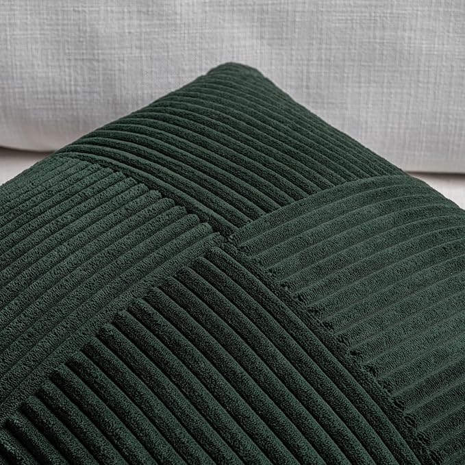 Fancy Homi Set of 1 Dark Green Boho Long Lumbar Body Decorative Throw Pillow Cover 21x54 Inch for Bed Couch Bedroom Bench, Soft Patchwork Corduroy Textured Pillow Case, Rustic Farmhouse Room Decor