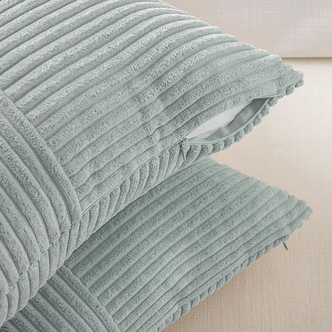 Fancy Homi Set of 1 Grey Blue Boho Long Lumbar Body Decorative Throw Pillow Cover 14x36 Inch for Bed Couch Bedroom Bench, Soft Patchwork Corduroy Textured Pillow Case, Rustic Farmhouse Room Decor