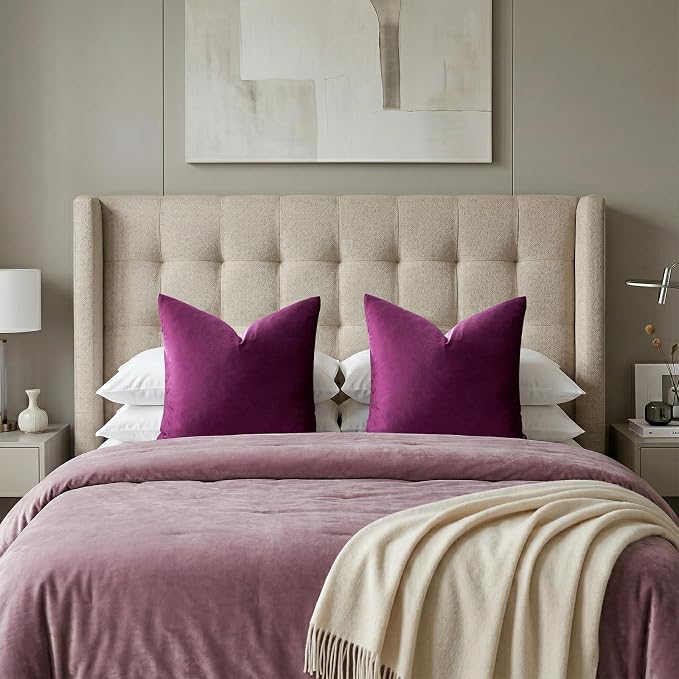 GIGIZAZA Velvet Pillow Covers 24x24 Decorative Pillows Pack of 2 Purple | Throw Pillows for Couch Sofa,280gsm Soft Textured Fabric,Luxury Modern Square Pillowcases,Home Decor Cushion Covers
