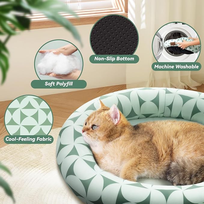 Zerbuger 20in Green Pattern Round Dog Bed Sofa for Dogs Cats, Washable | for Small/Medium/Large Dogs Cats, Foam Pet Couch with Removable Mat Non-Slip Bottom, Pet Cuddler for Indoor/Outdoor/Car/Cage