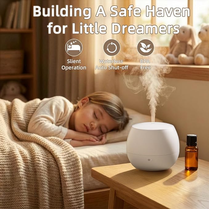 Essential Oil Diffuser,Cool Mist Humidifier with 2 Modes, Auto-Off Function | Small Ultrasonic Aromatherapy Diffuser, Fragrance Aroma Diffuser for Bedroom, Home Essentials, Scent Diffuser 100ml, White