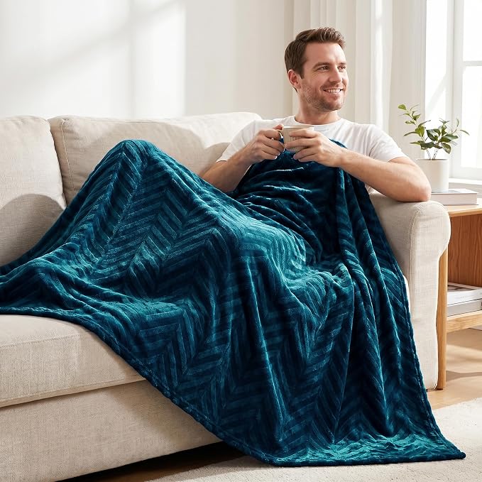 Whale Flotilla Flannel Fleece Fall Throw Blanket for Couch, Teal | Lightweight Breathable Soft Sofa Throws, Plush Fluffy Chevron Design Decorative Blankets for Home Life, 50x60 Inch