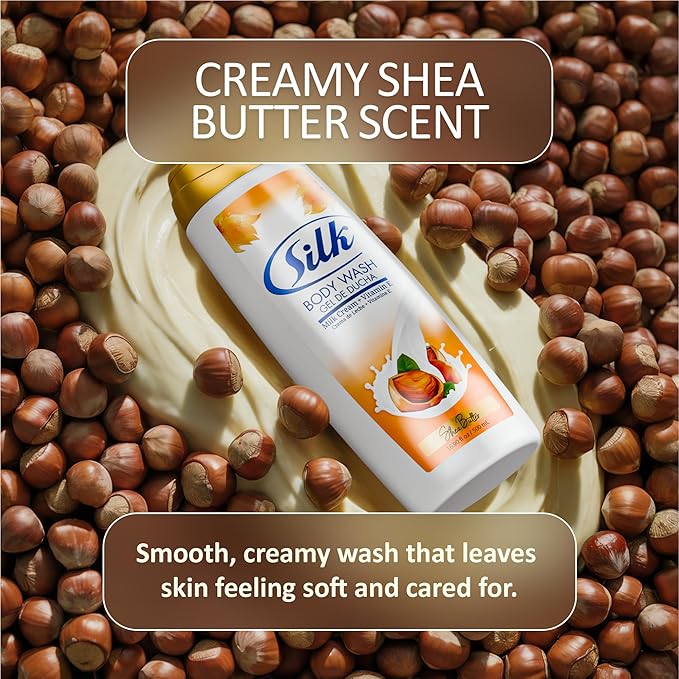 SILK Moisturizing Body Wash for Woman & Man - Daily Hydrating Shower Gel and Foaming Cleanser with Vitamin E and Glycerin, Rich Lather for Dry Skin Care, Shea Butter Scent, 16.9 Fl Oz