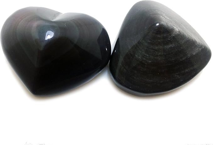 Polar Jade Crystal Hearts of Gem Quality Made of Rainbow Obsidian and Silver Sheen Obsidian, Set of 2, for Healing Meditation Chakra Balancing Home Decoration Spa Massage