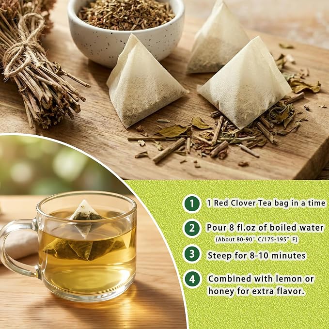 Samcci - Red Clover Tea Bags - 50 Count - Pure Red Clover Herb - Supports Women's Wellness & Balance - Caffeine-Free & Non-GMO - Plant-Based Corn Fiber Mesh Bags
