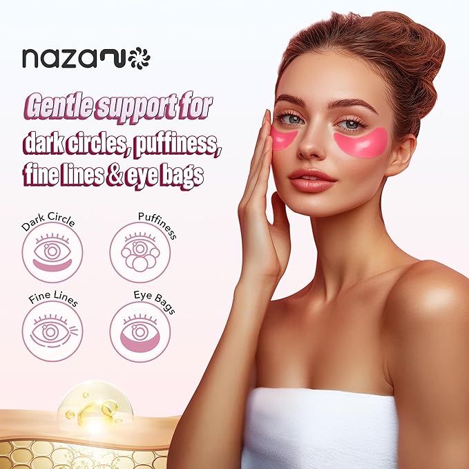 NAZANO Under Eye Patches - 60 Pack for Puffy Eyes, Dark Circles, Bags & Wrinkles with Hydrolyzed Collagen & Hyaluronic Acid - Eye Care Pads for Daily Skincare (Pink)