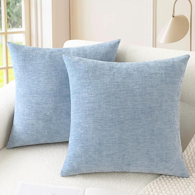 CaliTime Decorative Couch Throw Pillow Covers 18 X 18 Inches Baby Blue | Pack of 2, Cozy Chenille Cushion Cases for Sofa Bed Living Room Farmhouse Home