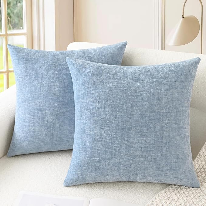 CaliTime Decorative Couch Throw Pillow Covers 24 X 24 Inches Baby Blue | Pack of 2, Cozy Chenille Cushion Cases for Sofa Bed Living Room Farmhouse Home