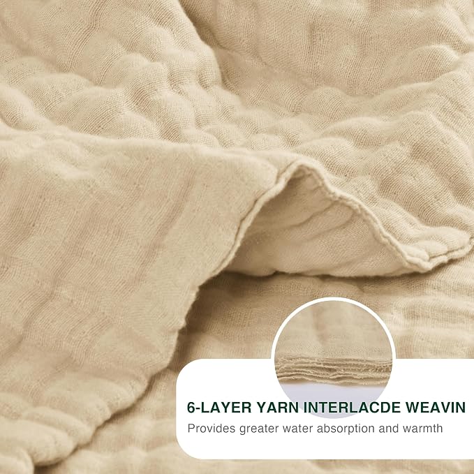 Love's cabin 100% Cotton Muslin Blanket, 6 Layer Lightweight Breathable Gauze Twin Size Blanket 60 x 80 Inches, Soft Summer Blanket for Bed or Couch, Khaki