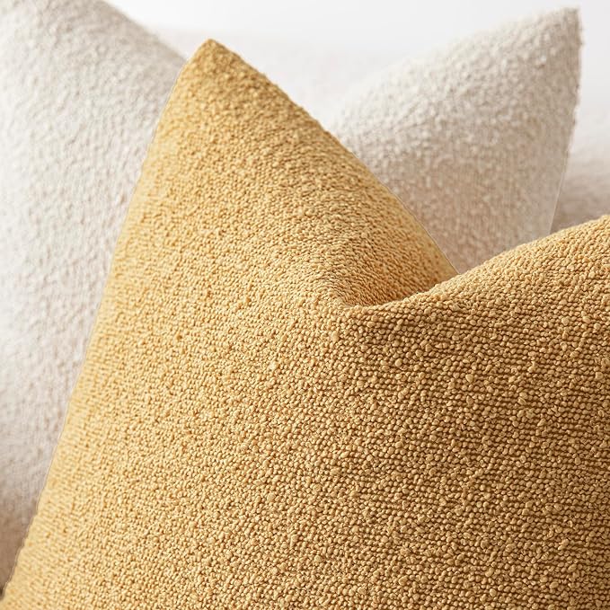 Foindtower Pack of 2 Textured Boucle Throw Pillow Covers Accent Solid Pillow Cases Cozy Soft Decorative Couch Cushion Case for Chair Sofa Bedroom Living Room Home Decor 20x20 Inch Light Yellow