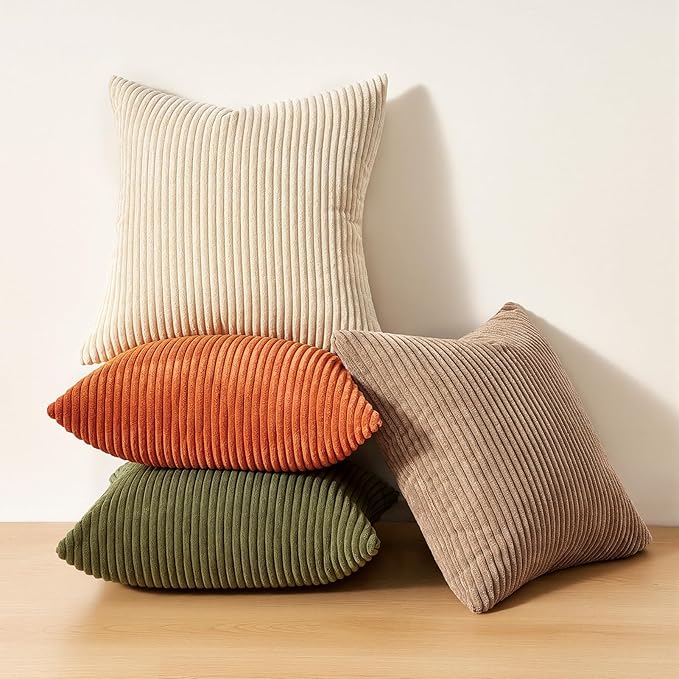 Topfinel 20x20 Sofa Pillow Covers Rust and Olive Green Velvet Throw Pillow Covers Boho Farmhouse Cushion Cases Soft Corduroy Fall Home Decor for Couch Bed Sofa Living Room Pack of 4