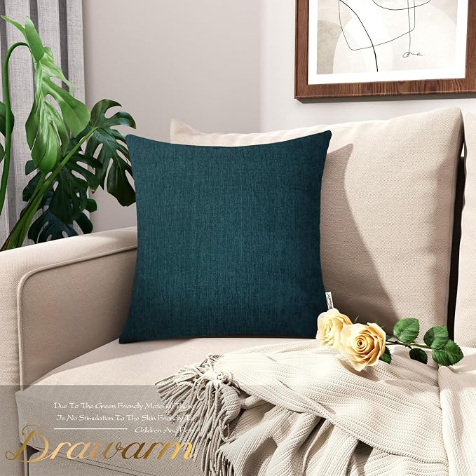 BRAWARM Throw Pillow Covers 18x18 Inches - Deep Lagoon Chenille Pillow Covers Pack of 2, Solid Dyed Soft Chenille Pillow Cases for Couch Sofa Bed Home Decoration