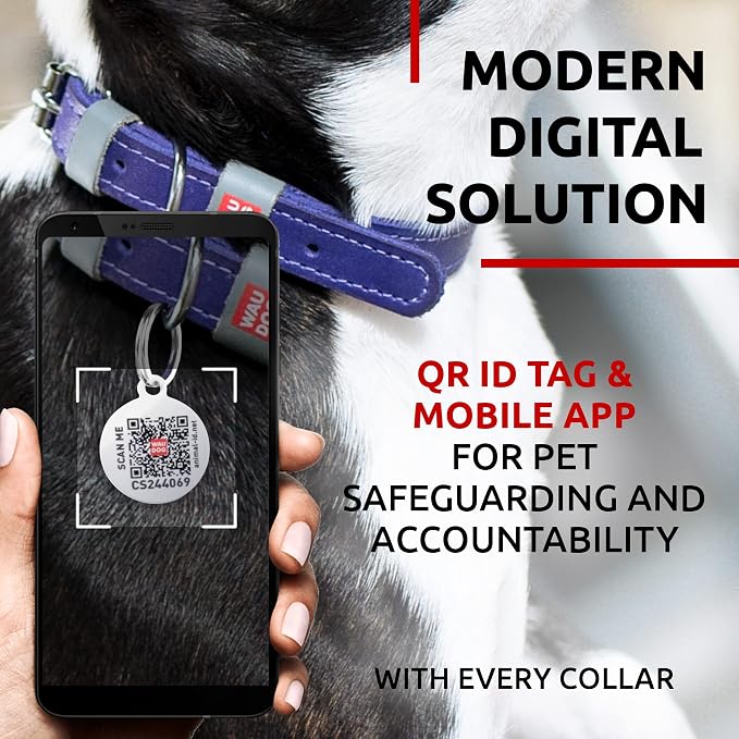 WAUDOG Long Lasting Leather Dog Collar for Large Dogs, Medium & Small Dogs - Adjustable Classic Puppy Collars for Large Breed Dogs - Boy & Girl Dog Collars with Durable Buckle, D-Ring & QR Dog Tag