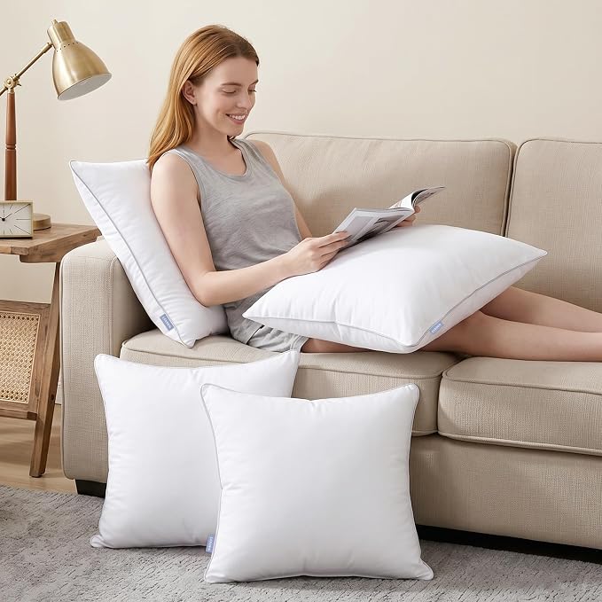 Leeden 28 x 28 Throw Pillow Inserts Set of 2, Fluffy Euro Pillows | Fluffy & Firm Down Alternative Euro Pillow Inserts with 100% Cotton Cover, Soft Square Pillow Forms for Couch & Living Room