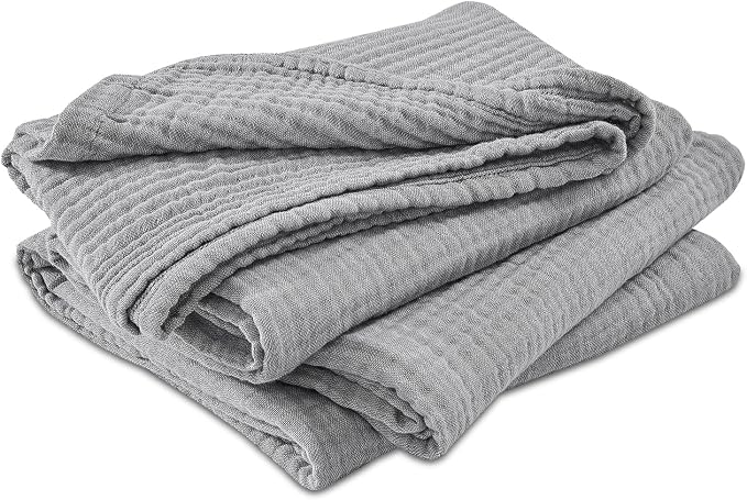 EMME Cotton Muslin Large Throw Blanket Couch Breathable Gauze Soft Lightweight Bed Blankets Adults (Heather Grey, 50"x70")