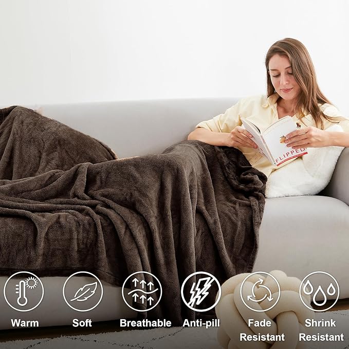 Hansleep Full Brown Fleece Blanket, Soft Flannel Bed Blanket | Fuzzy Cozy Blanket 84x90 Inches, Multi-use for Bed, Sofa, Couch, Travel, Camping, All Season Warm Lightweight Cover