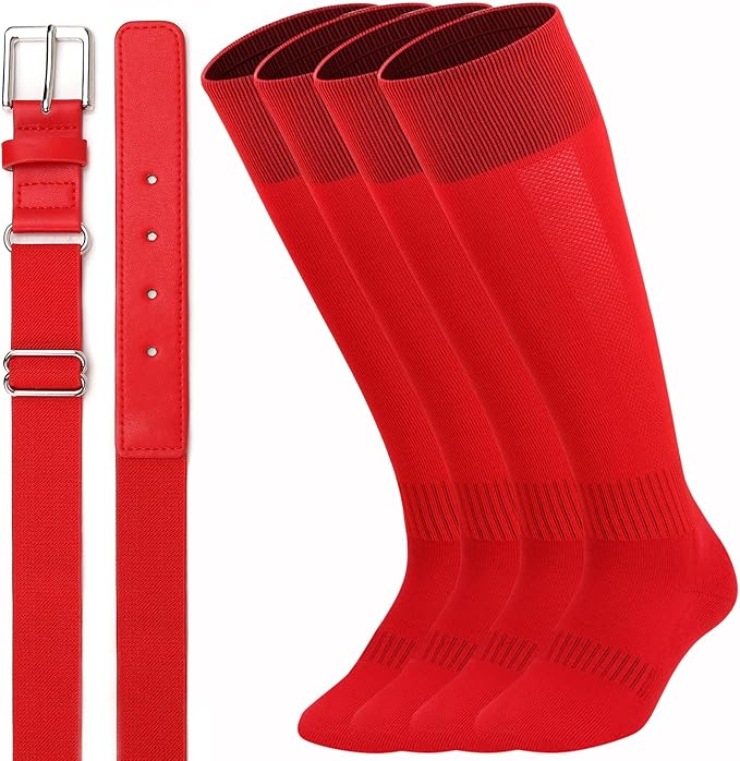 UnFader Baseball Socks and Belts Combo for Youth and Adult, Elastic Softball 2 Pair Socks and 1 Belts