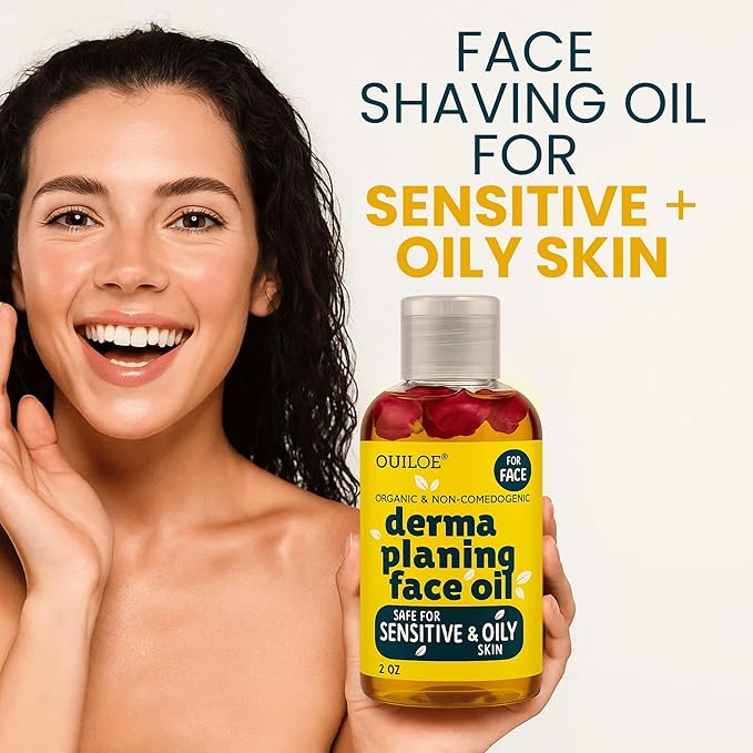 Dermaplaning Oil for Women - Face Shaving Oil for Oily Skin - Non Comedogenic, Fragrance Free, Organic, Natural and Lightweight - Use with Dermaplaning Tool for Face, 2oz by Ouiloe