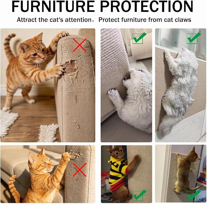 78.8"x15.8" Cat Scratch Furniture Protector,Black Trimmable Self-Adhesive Cat Scratching Mat,DIY Cat Scratching Pad Protection for Couch Bed,Cat Carpet and Cat Scratching Post(Black)