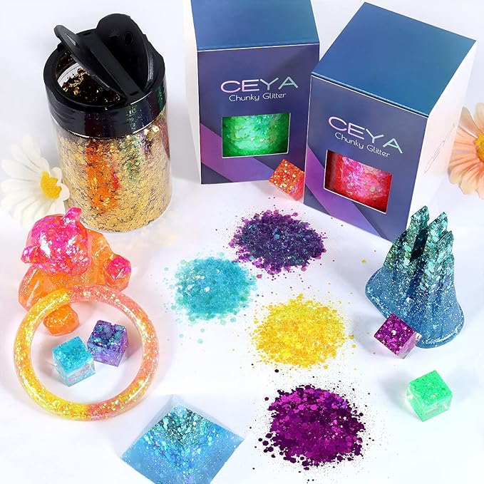 Ceya Chunky Glitter, 4.9oz/ 140g Admiral Blue Craft Glitter Powder Mixed Fine Flakes Iridescent Nail Sequins for Nail Art, Hair, Epoxy Resin, Tumblers, Slime, Painting, Festival Decor