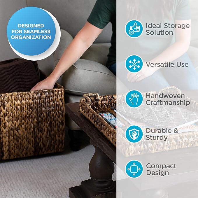 BIRDROCK HOME Woven Storage Cube - Abaca Seagrass Decorative Ottoman - Living Room Side Table - Store Blankets Pillows Magazines Books Remotes | Woven Basket with Lid, Removable Lid Doubles as Serving Tray, Footstool Ottoman with Storage for Living Roo...
