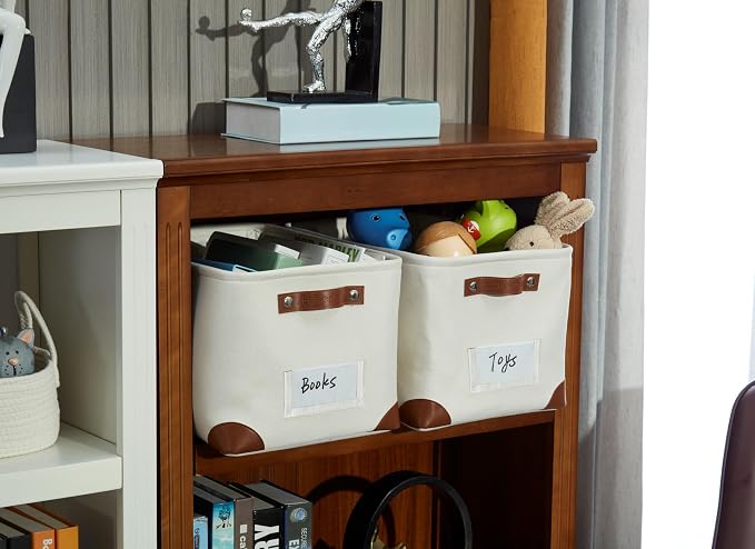 DECOMOMO Storage Bins, Large Fabric Storage Baskets for Shelves 3 Pack | 15 x 11 x 9.5 inches Decorative Linen Closet Organizers with Handles (Creamy White)