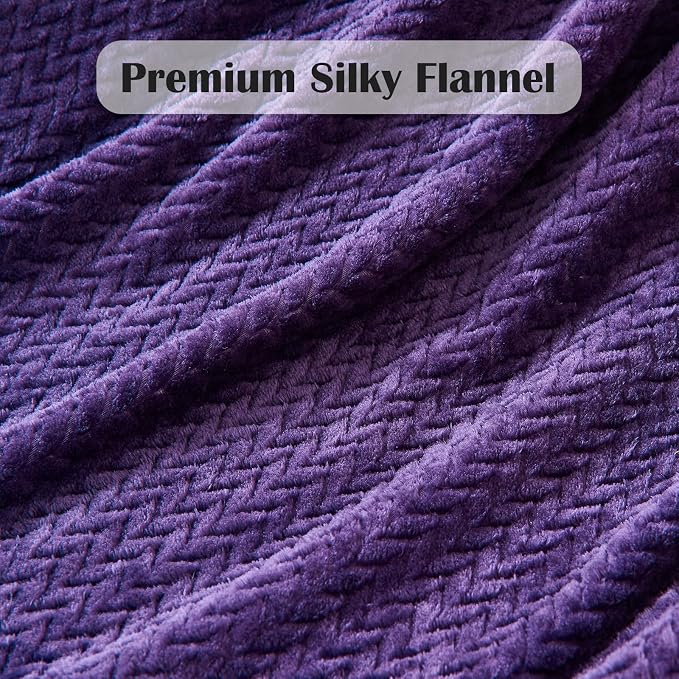 NEWCOSPLAY Fleece Leaves Pattern Queen Blanket, Dark Purple, 90"x90" | Super Soft Throw Blanket, Lightweight Cozy Bed Sofa Blanket, Premium Silky Flannel Fleece, Travel Blanket for All Season Use