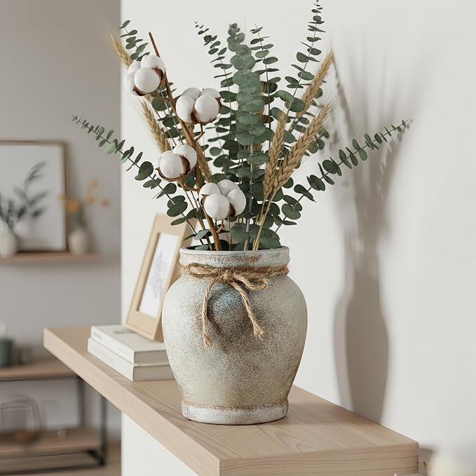 Lvases 6.5in Rust Ceramic Vase, Rustic Farmhouse Decor Flower Vase | Decorative vase for home decor, centerpiece fits living room, bedroom, kitchen, dining table, shelf and fireplace mantle