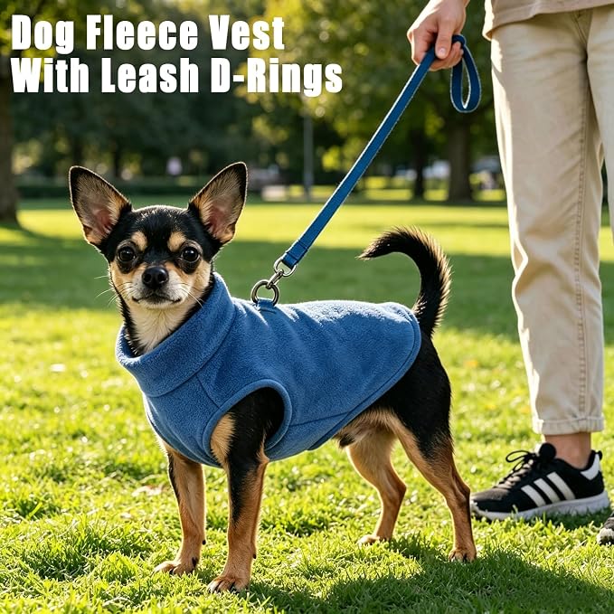 Idepet Dog Fleece Vest Sweater Zip Up Warm Pullover Dogs Jacket with D-Ring Leash Winter Cold Weater Coat Pet Sweatershirt Clothes Hoodie for Small Medium Dogs Boy Girl (Navy Blue, XL)