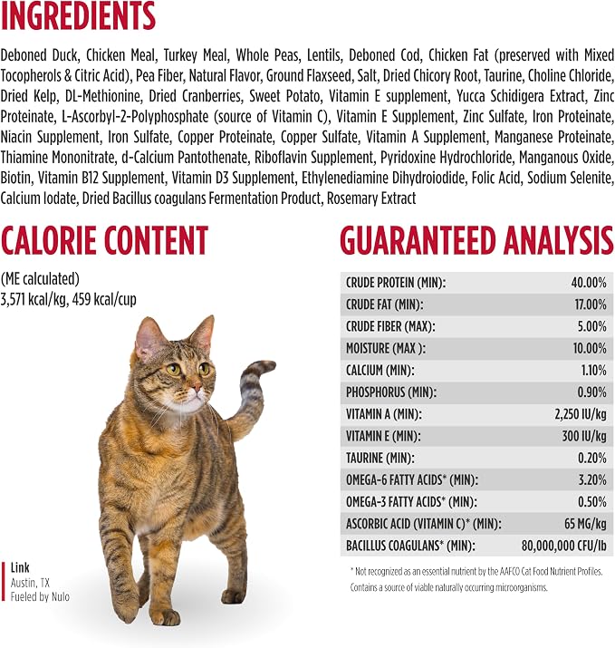Nulo FreeStyle Dry Cat Food Indoor - Duck & Cod, High Protein Grain-Free Dry Cat Food, Natural Kibble with Probiotics and Omegas Fatty Acids, 4lb Bag
