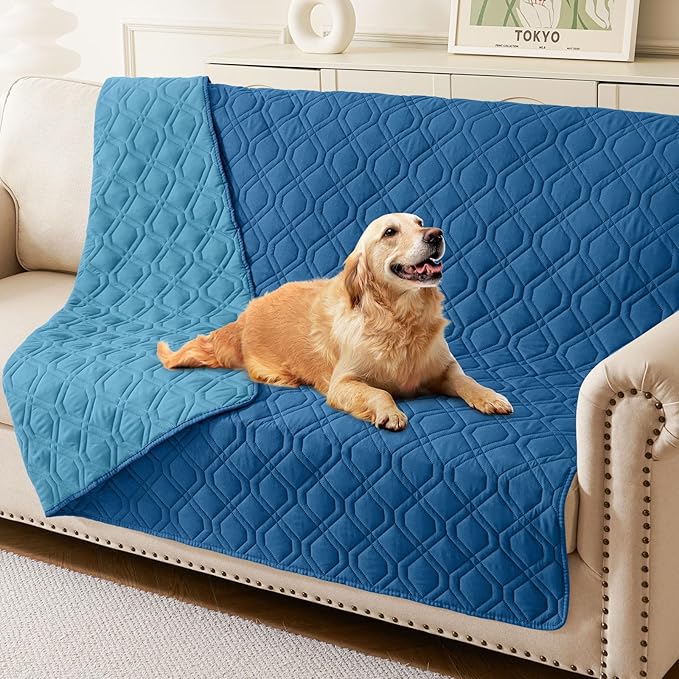 Waterproof Dog Bed Blanket - Soft Pet Blanket & Sofa Cover for Dogs | Reversible Washable Furniture Protector, Couch Covers for Pets (52x82 Inch, Navy Blue/Blue)