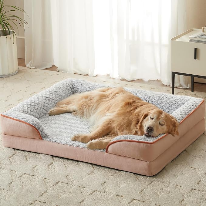 LEXTRO Orthopedic Dog Beds for Large Dogs, Comfy Washable Dog Couch Bed | Comfy Sleeping Dog Bed with Egg Crate Foam, Dog Sofa with Removable Cover, Waterproof Lining&Non-Slip Bottom, Gray