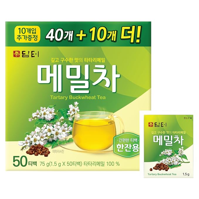 Damtuh Buckwheat Tea Bags, Korean Tartary Buckwheat Tea, Caffeine-Free, 50 Bags
