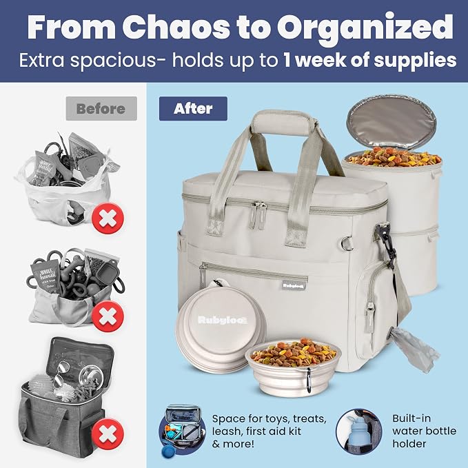 Rubyloo Original Doggy Bag™ Dog Travel Bag for Supplies with Travel Bowls