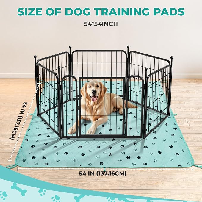 Fostanfly Washable Pee Pads for Dogs, Leak-Proof, 54"x54"-2 Pack, Green | Ultra-Absorbent, Waterproof, Non-Slip, Large Reusable Pee Pads for Puppy Potty Training, Crate and Playpen with 8 Tie Straps