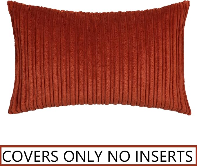 UGASA Fall 14x24 Inch Pillow Cover Pack of 1 Soft Boho Stripe Corduroy Long Rectangle Lumbar Cushion Case Farmhouse Decorative Throw Pilowcase for Bed, Couch, Sofa, Bedroom, Living Room, Burnt Brick