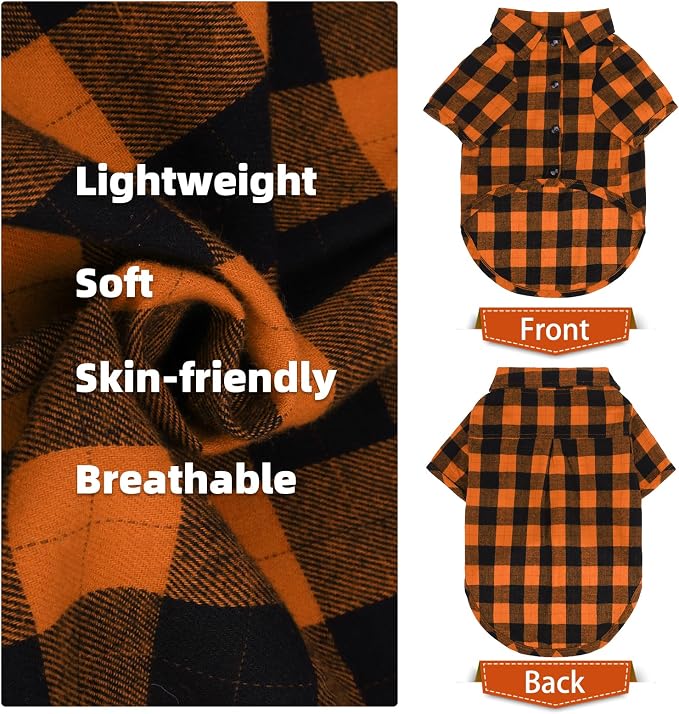 PUPTECK Classic Plaid Dog Shirt, Puppy Polo T-Shirt Clothes, Orange M | Soft Cotton Button Up Dog Clothes for Small Medium Dogs Boy Girl, Fashion Pet Tee, Chic Casual Pet Outfit Apparel