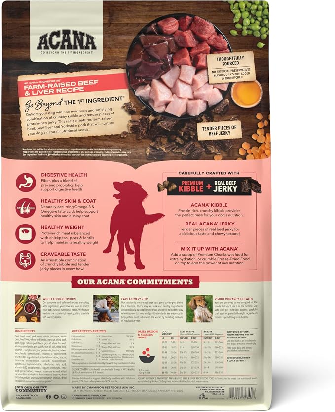 ACANA Butchers Favorites Grain-Free Dry Dog Food Farm-Raised Beef 4lb Bag | High Protein, Made in the USA, Skin & Coat, Digestive Health, Real Beef, Global Quality Ingredients
