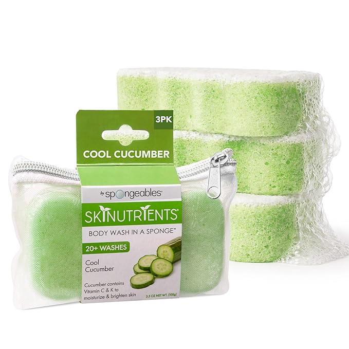 Spongeables Body Wash in a 20+ Wash Sponge, Cool Cucumber, 3 Count