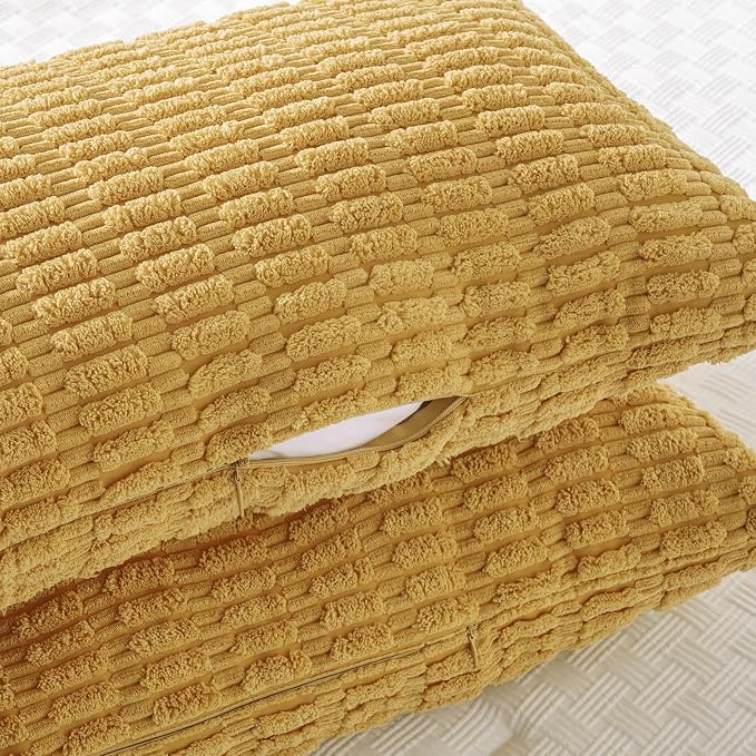 Fancy Homi Decorative Throw Pillow Covers for Bed Couch Bedroom Bench, Soft Corduroy Solid Pillow Case, Rustic Farmhouse Boho Room Decor,36" x 14" (Pack of 1),Mustard Yellow